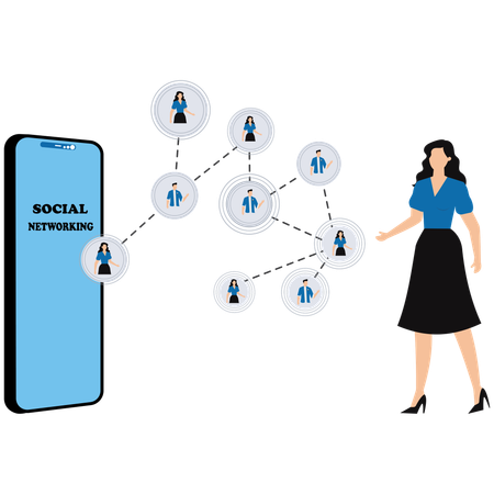 Geschäftsfrau arbeitet an sozialen Netzwerken  Illustration