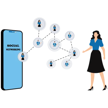 Geschäftsfrau arbeitet an sozialen Netzwerken  Illustration