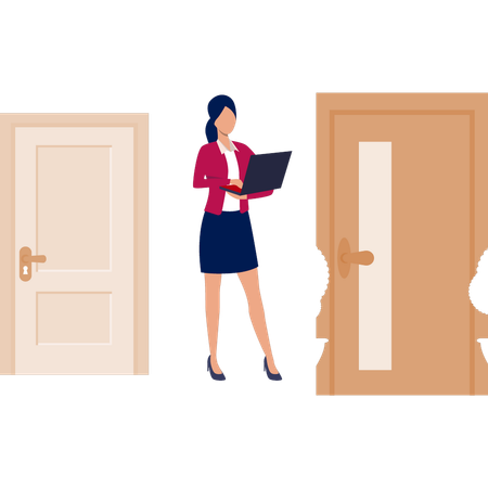 Geschäftsfrau arbeitet an Türgestaltung  Illustration