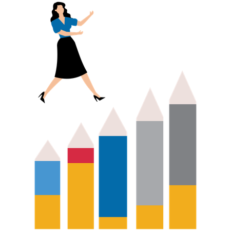 Geschäftsfrau arbeitet an Wachstumsdiagramm  Illustration