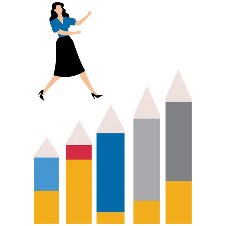 Geschäftsfrau arbeitet an Wachstumsdiagramm  Illustration