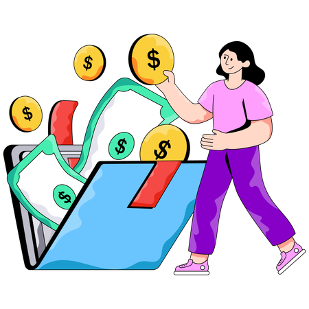 Geschäftsfrau arbeitet mit Finanzordner  Illustration
