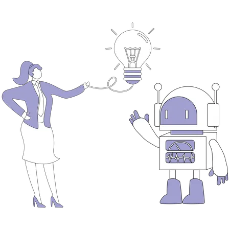 Geschäftsfrau arbeitet mit KI-Idee  Illustration
