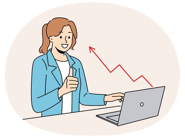 Geschäftsfrau begeistert vom finanziellen Wachstum auf dem Markt  Illustration