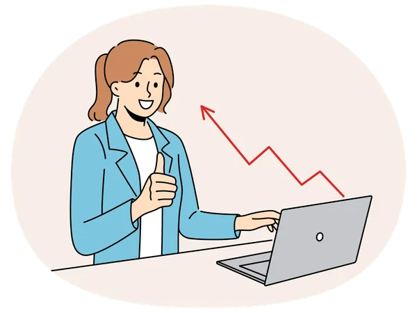 Geschäftsfrau begeistert vom finanziellen Wachstum auf dem Markt  Illustration