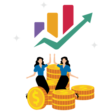 Geschäftsfrau betrachtet Diagramm zum finanziellen Wachstum  Illustration