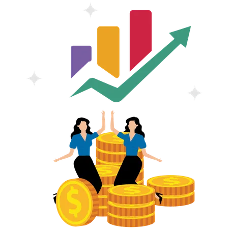 Geschäftsfrau betrachtet Diagramm zum finanziellen Wachstum  Illustration