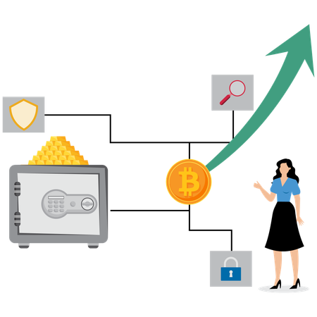 Geschäftsfrau betrachtet Finanz- und Gelddiagramm  Illustration