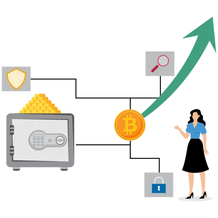 Geschäftsfrau betrachtet Finanz- und Gelddiagramm  Illustration