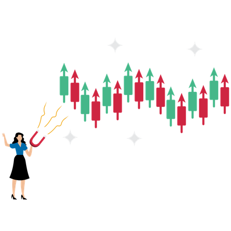 Geschäftsfrau betrachtet Candlestick-Diagrammanalyse  Illustration