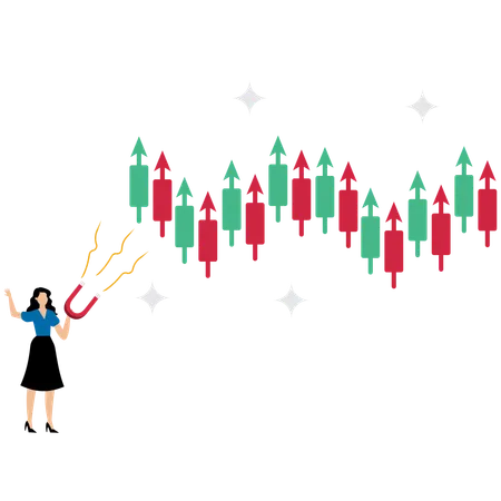 Geschäftsfrau betrachtet Candlestick-Diagrammanalyse  Illustration