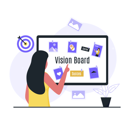 Geschäftsfrau betrachtet Vision Board  Illustration