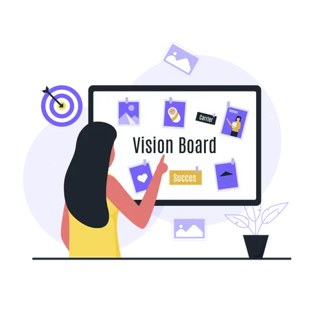 Geschäftsfrau betrachtet Vision Board  Illustration