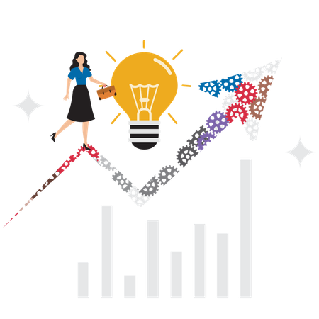 Geschäftsfrau nähert sich Planungsstrategien  Illustration