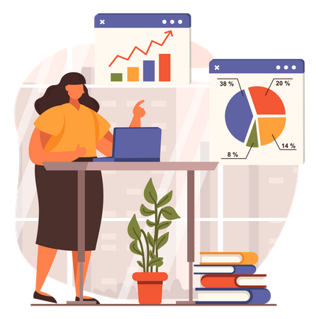 Geschäftsfrau, die an einem Projekt arbeitet  Illustration
