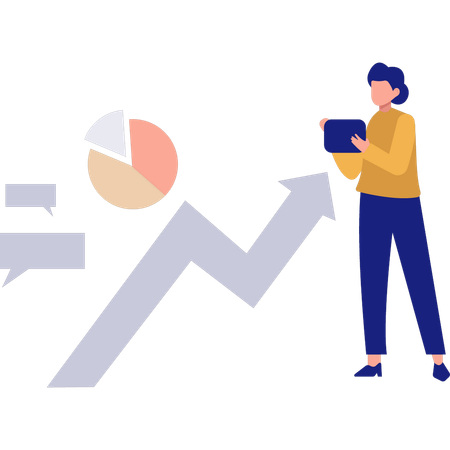 Geschäftsfrau diskutiert Entwicklungsdiagramm  Illustration