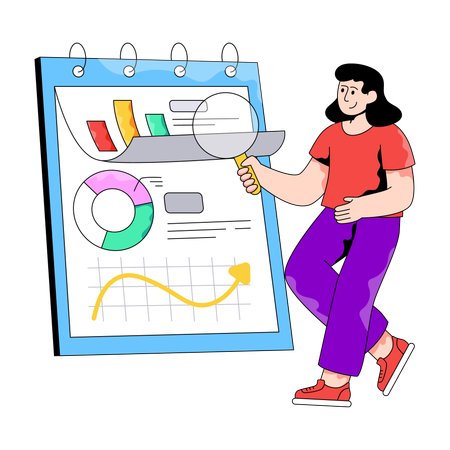 Geschäftsfrau diskutiert Geschäftsbericht  Illustration