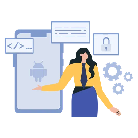 Geschäftsfrau erklärt App-Funktionen  Illustration