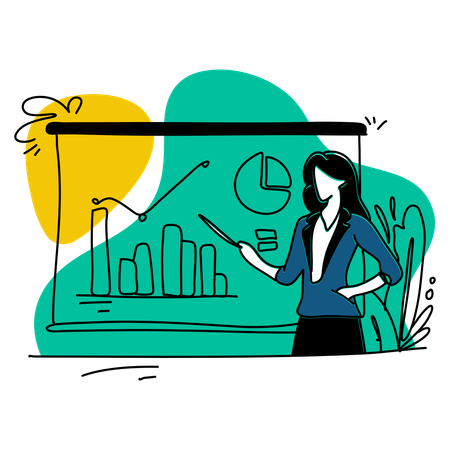 Geschäftsfrau erklärt Datendiagramm in Besprechung  Illustration