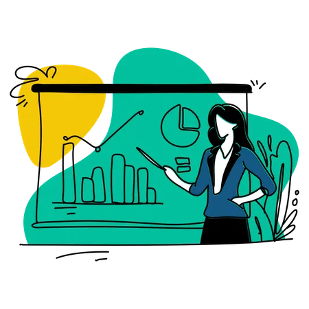 Geschäftsfrau erklärt Datendiagramm in Besprechung  Illustration