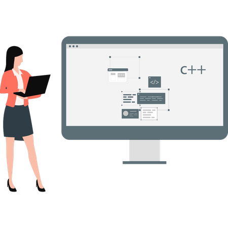 Geschäftsfrau erklärt Webprogrammierung  Illustration