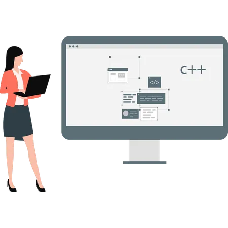 Geschäftsfrau erklärt Webprogrammierung  Illustration