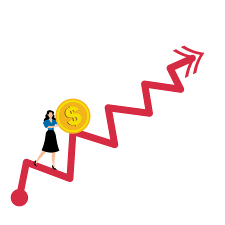 Geschäftsfrau steht vor Verlusten aufgrund der Volatilität an den Aktienmärkten  Illustration