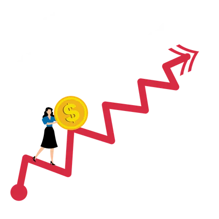 Geschäftsfrau steht vor Verlusten aufgrund der Volatilität an den Aktienmärkten  Illustration