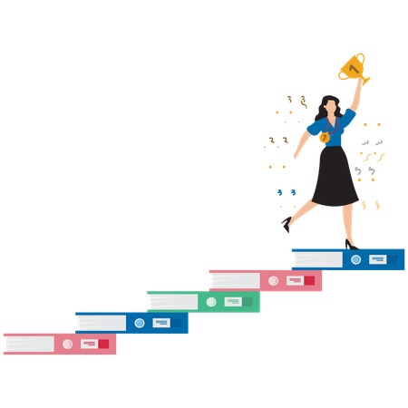 Geschäftsfrau erreicht Business-Trophäe  Illustration