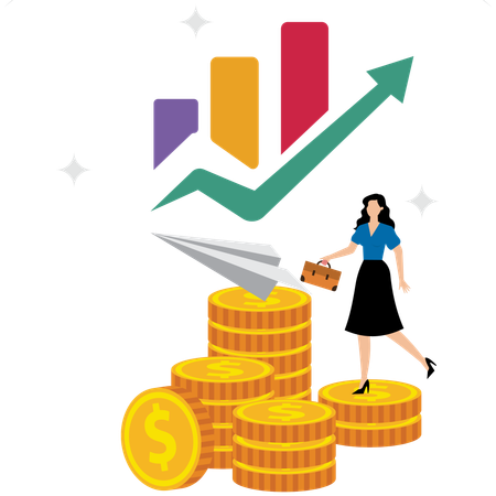 Geschäftsfrau erreicht finanzielle Ziele  Illustration