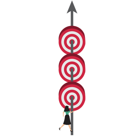 Geschäftsfrau erreicht mehrere Geschäftsziele  Illustration