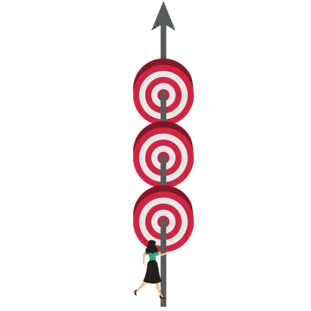 Geschäftsfrau erreicht mehrere Geschäftsziele  Illustration