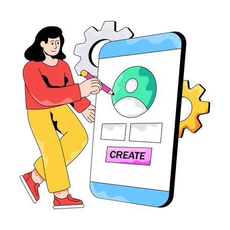 Geschäftsfrau Online-Profil erstellen  Illustration