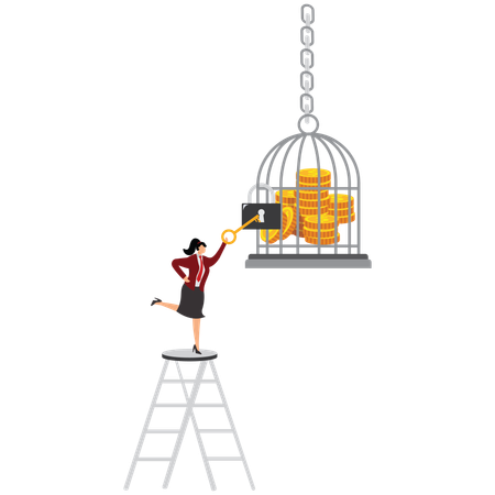 Geschäftsfrau, die Unternehmensfinanzierung freischaltet  Illustration