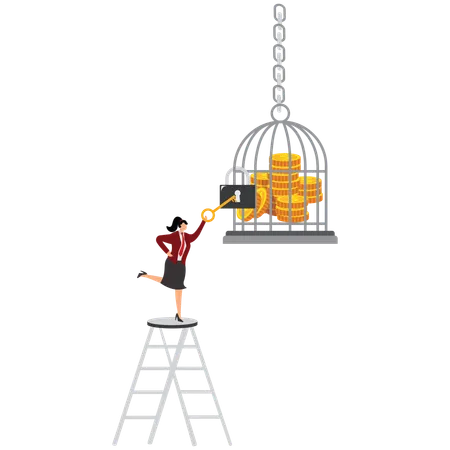 Geschäftsfrau, die Unternehmensfinanzierung freischaltet  Illustration