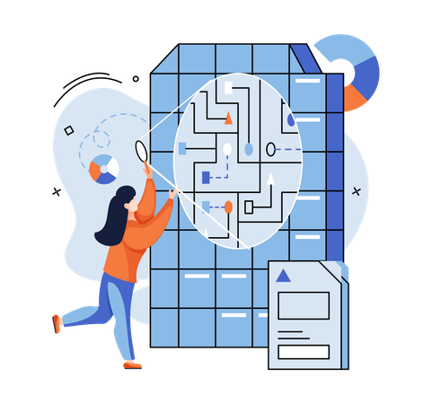 Geschäftsfrau macht Big-Data-Analyse  Illustration