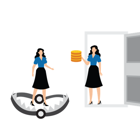 Geschäftsfrau tappt in Finanzfalle  Illustration