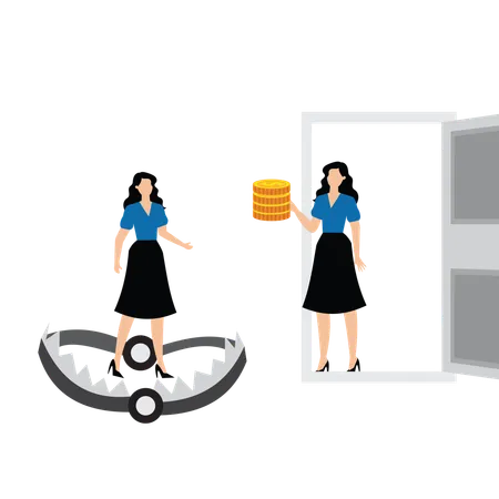 Geschäftsfrau tappt in Finanzfalle  Illustration