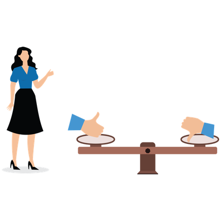 Geschäftsfrau hält Vorlieben und Abneigungen im Gleichgewicht  Illustration