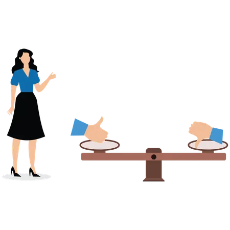 Geschäftsfrau hält Vorlieben und Abneigungen im Gleichgewicht  Illustration