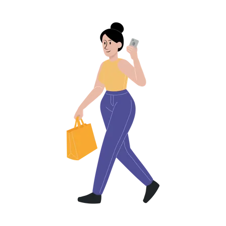 Geschäftsfrau hält Handtasche und telefoniert mit Handy  Illustration