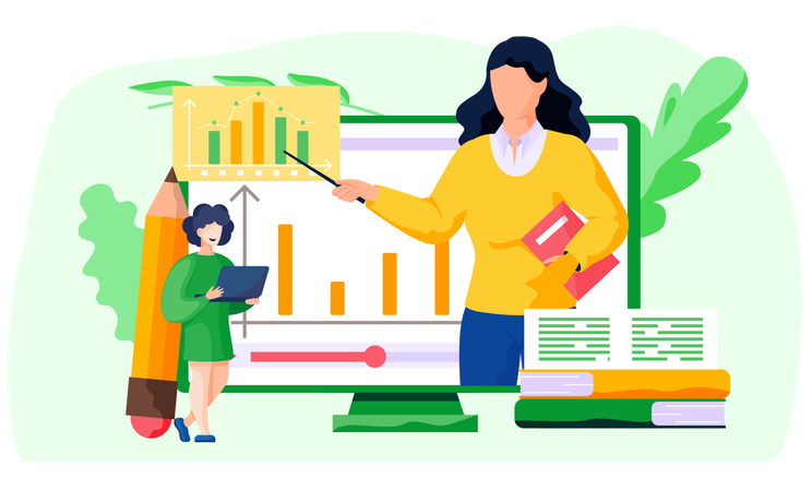 Geschäftsfrau hält Online-Präsentation  Illustration