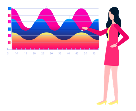 Geschäftsfrau hält Vortrag zum Thema Analytik  Illustration