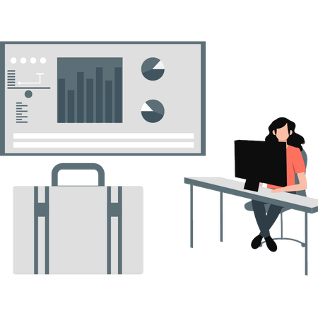 Geschäftsfrau bei einem Meeting zur Datenanalyse  Illustration