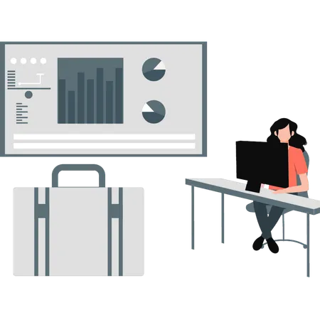 Geschäftsfrau bei einem Meeting zur Datenanalyse  Illustration