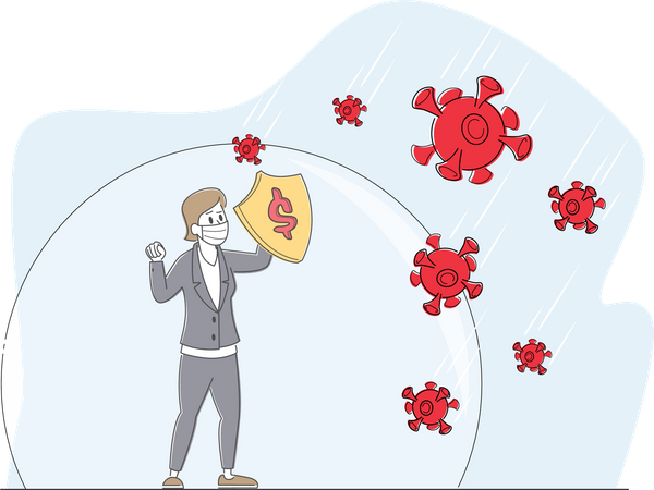 Geschäftsfrau kämpft mit Corona  Illustration