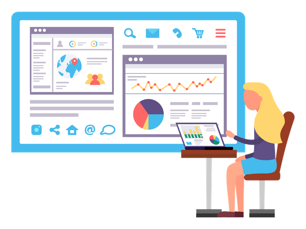 Geschäftsfrau macht Datenanalyse  Illustration