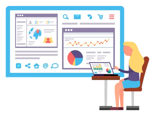 Geschäftsfrau macht Datenanalyse  Illustration