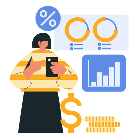 Geschäftsfrau macht Finanzanalyse  Illustration