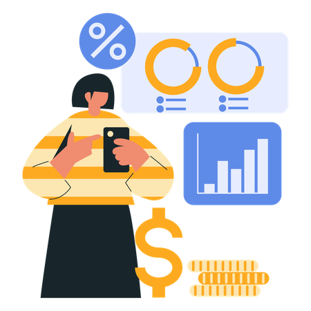 Geschäftsfrau macht Finanzanalyse  Illustration